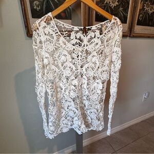 Stetson Cream Lace Crochet Tunic Top size Large